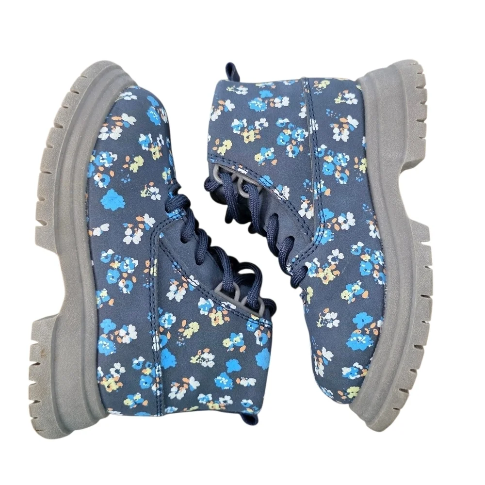 OshKosh B’gosh Toddler Girls Navy Blue Floral Lace-Up Boots - Size 8M